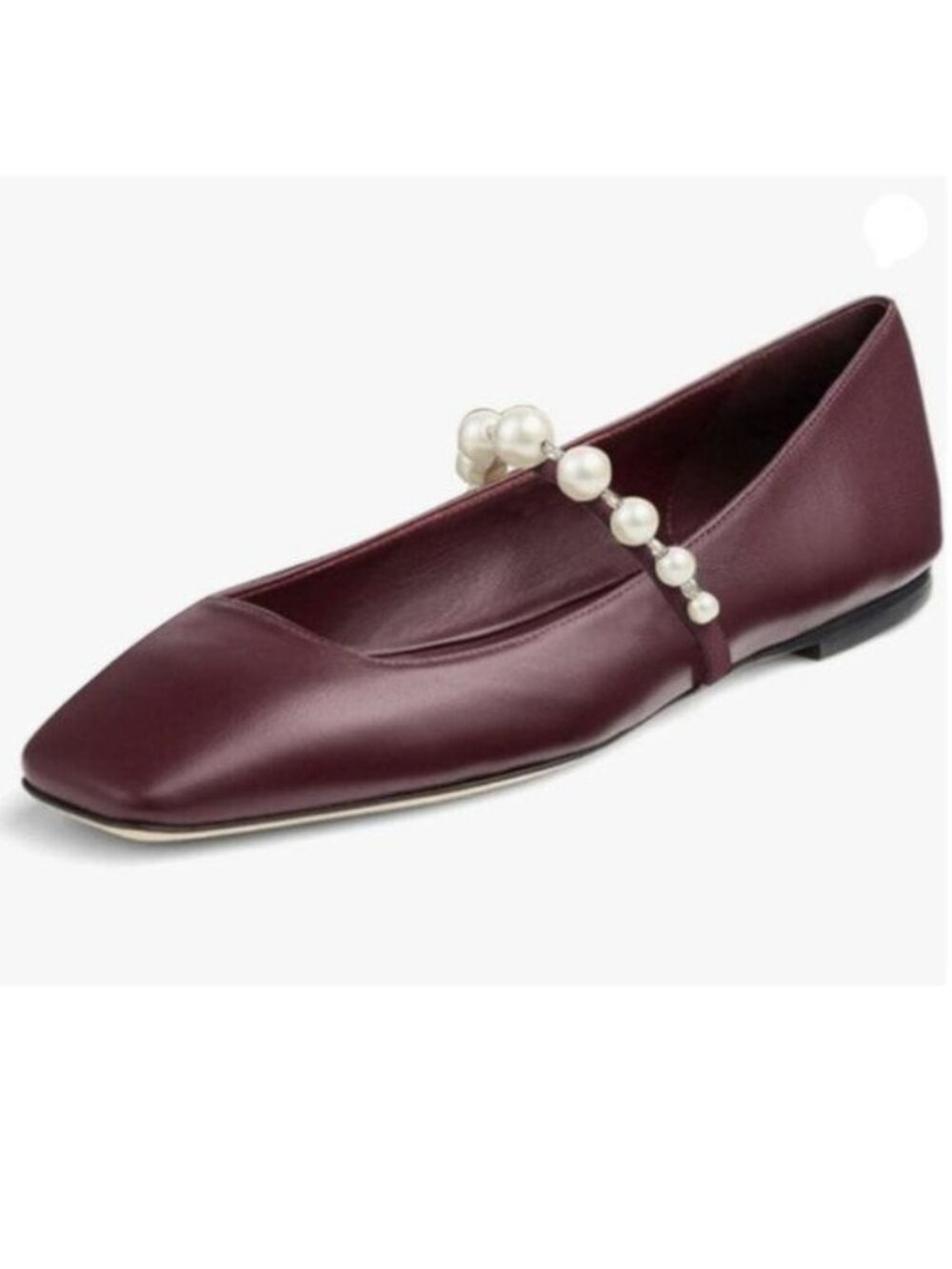 FOWT Women Square Toe Slip on Flats Pearl Studded Strap Elegant Pumps Dark Red